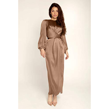 HZUX Elegant Long Sleeve Casual Muslim Dress for Women