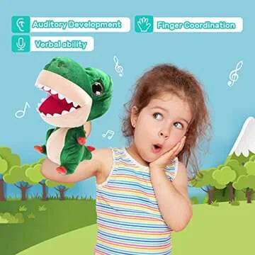 EagleStone Dinosaur Stuffed Animals Musical Hand Puppet Toys for Kids Animated Plush with Music Playing & Recording, Interactive Party Favors Gifts for Baby Boys, Girls &Toddlers and Adults