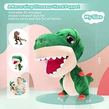 EagleStone Dinosaur Stuffed Animals Musical Hand Puppet Toys for Kids Animated Plush with Music Playing & Recording, Interactive Party Favors Gifts for Baby Boys, Girls &Toddlers and Adults
