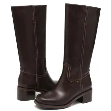 JOKACEAR Women's Knee High Boots with Chunky Block Heel and Square Toe