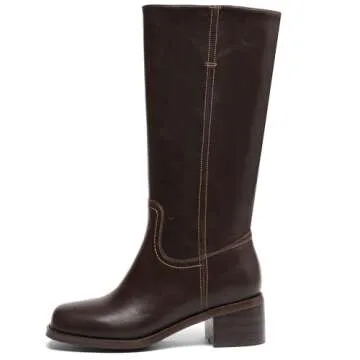 JOKACEAR Women's Knee High Boots with Chunky Block Heel and Square Toe