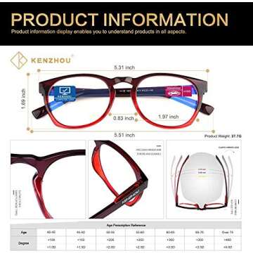 K Kenzhou Blue Light Blocking Reading Glasses Computer Glasses 2 Pack Anti Eye Eyestrain Unisex(Men/Women) Anti Blue Ray Glasses UV Protection …