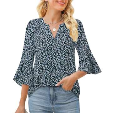 Gaharu Blouse Fall Blouses for Women Fashion 2025 Workwear Tops Ladies Elbow Length 3 4 Sleeve Tunic...