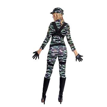 Spooktacular Creations Women Paratrooper Costume, Army Jumpsuit, with Military Camouflage Costume w/Hat, Gloves and Harness for Halloween Costume (Small)