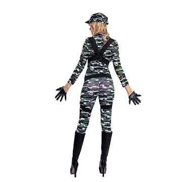 Spooktacular Creations Women Paratrooper Costume, Army Jumpsuit, with Military Camouflage Costume w/Hat, Gloves and Harness for Halloween Costume (Small)