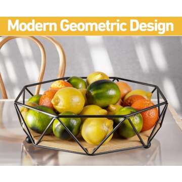 Stylish 12" Metal & Wood Fruit Bowl for Kitchen Counter