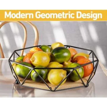 Stylish 12" Metal & Wood Fruit Bowl for Kitchen Counter
