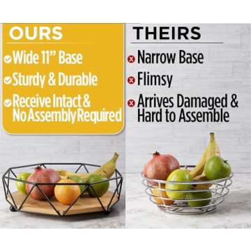 Stylish 12" Metal & Wood Fruit Bowl for Kitchen Counter