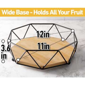 Stylish 12" Metal & Wood Fruit Bowl for Kitchen Counter