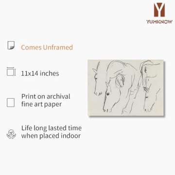 Horse Drawing Etching Rustic Gray Picture - Beige Pony Equestrian Equine Print Poster - Vintage Farm...