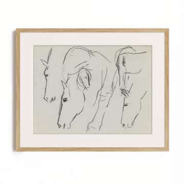 Horse Drawing Etching Rustic Gray Picture for Home Decor  