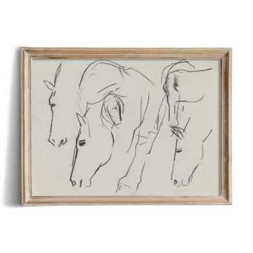 Horse Drawing Etching Rustic Gray Picture for Home Decor  