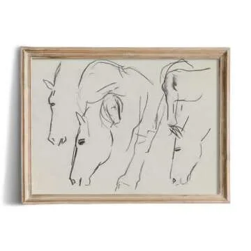 Horse Drawing Etching Rustic Gray Picture for Home Decor  