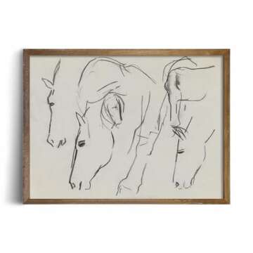 Horse Drawing Etching Rustic Gray Picture for Home Decor  
