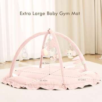 ANGELBLISS 5 in 1 Baby Play Gym Mat, Reversible Tummy Time Mat with 5 Sensory Toys for Stage-Based Developmental, Thick & Large Baby Activity Center from Newborn to Toddler (Pink)