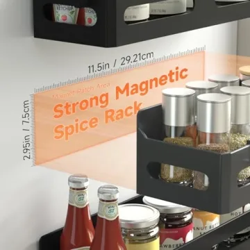 Sevenblue Magnetic Spice Rack - 4 Pack Organizer with Hooks