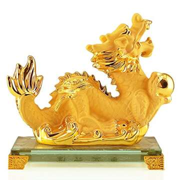 BOYULL 2024 Chinese Zodiac Dragon Year Large Size Golden Resin Collectible Figurines Table Decor Sta...
