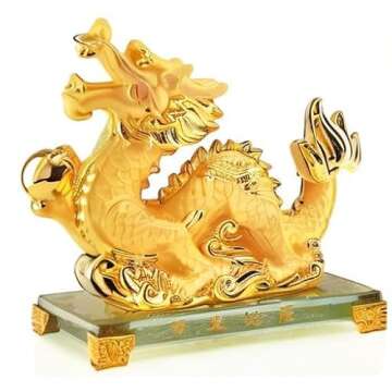 BOYULL 2024 Chinese Zodiac Dragon Year Large Size Golden Resin Collectible Figurines Table Decor Statue