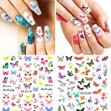 24 Sheets of Colorful Butterfly and Flower Nail Stickers - Self-Adhesive Decals for Stunning Nail Ar...