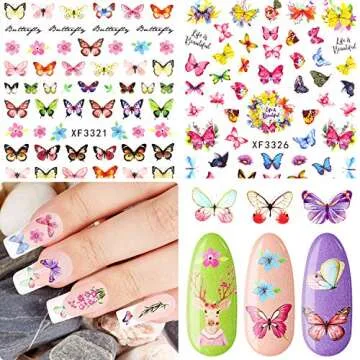 24 Sheets Colorful Butterfly Nail Stickers for Easy Art