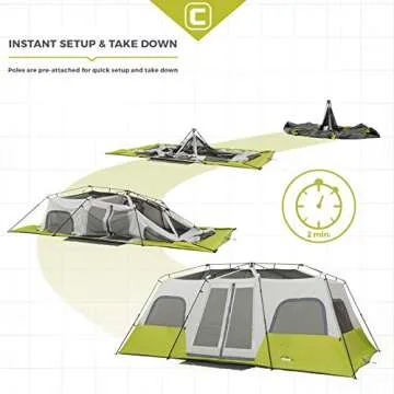 CORE 12 Person Instant Cabin Tent | Large 3 Room Family Pop Up Tent for 2 Minute Camp Setup | Included Storage Pockets for Camping Accessories