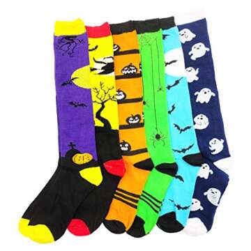 Halloween Socks for Women Girls, 12 Pairs Bats Pumpkins Ghosts Print, Colorful Pattern Novelty Cute