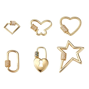 FASHEWELRY 6Pcs Brass Cubic Zirconia Lock Charms