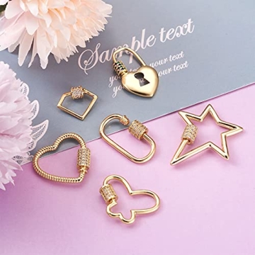 FASHEWELRY 6Pcs Brass Cubic Zirconia Lock Charms