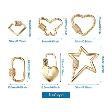 FASHEWELRY 6Pcs Brass Cubic Zirconia Lock Charms