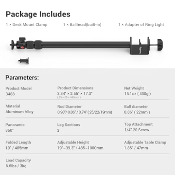 SmallRig Adjustable Desk Mount for Camera & Ring Lights