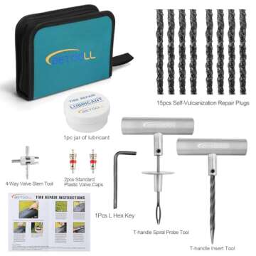 BETOOLL Universal Tire Repair Kit, Heavy Duty 24 Pcs Emergency Tire Plug Kit, for car Motorcycle, Tr...