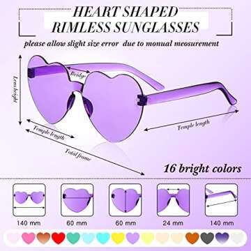 Macarrie 24 Pairs Heart Shape Rimless Sunglasses for Fun Summer Vibes