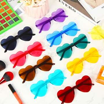 Macarrie Heart Shape Rimless Sunglasses - 24 Pairs for Fun