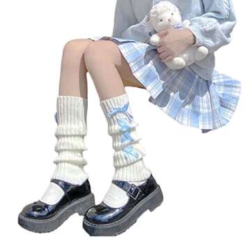 Women Girls Japanese Style Leg Warmer Kawaii Knit Boot Socks 90s Solid Striped Gothic Crochet Leg Wa...
