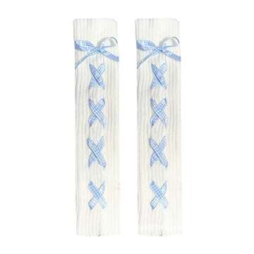 Women Girls Japanese Style Leg Warmer Kawaii Knit Boot Socks 90s Solid Striped Gothic Crochet Leg Warmers (Strappy-blue, One Size)