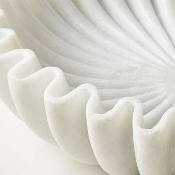 LE HOME DECOR Ruffle Marble Scalloped Bowl 6 inches, White Marble Wavy Bowl, Handmade Marble Fluted ...