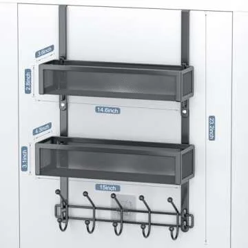 Aimeaihe Adjustable Over The Door Hooks Organizer, Door Hanger Coat Rack with 2 Mesh Baskets and 10 Hooks, Back of Door Storage Organizer for Bedroom,Bathroom,Kitchen (Black)