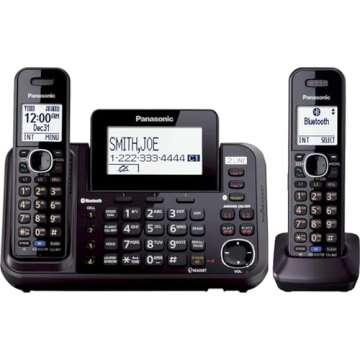 Panasonic 2-Line Cordless Phone System with 2 Handsets - Answering Machine, Link2Cell, 3-Way Confere...