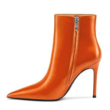 Aachcol Women Ankle Boots Short Bootie Stiletto High Heel Pointed Toe Zipper Matte Orange 4 Inch 6 US