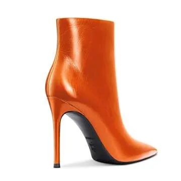 Aachcol Women Ankle Boots Short Bootie Stiletto High Heel Pointed Toe Zipper Matte Orange 4 Inch 6 US