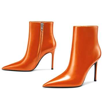 Aachcol Women Ankle Boots Short Bootie Stiletto High Heel Pointed Toe Zipper Matte Orange 4 Inch 6 US