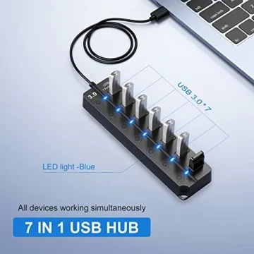 ONFINIO USB Hub 3.0 - 7-Port with Individual Switches and Lights