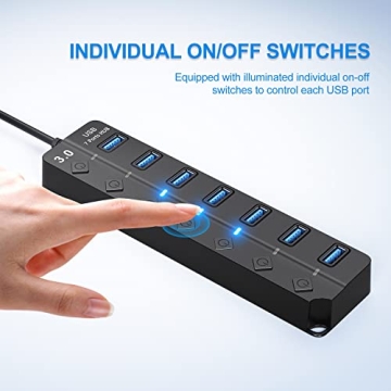 ONFINIO USB Hub 3.0 - 7-Port with Individual Switches and Lights