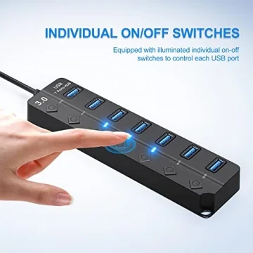 ONFINIO USB Hub 3.0 - 7-Port with Individual Switches and Lights