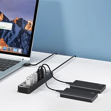 ONFINIO USB Hub 3.0 - 7-Port with Individual Switches and Lights