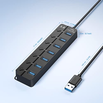 ONFINIO USB Hub 3.0 - 7-Port with Individual Switches and Lights