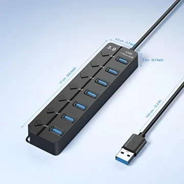 ONFINIO USB Hub 3.0 - 7-Port with Individual Switches and Lights