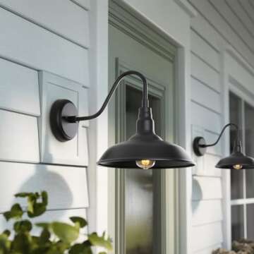 GOALPLUS Black Gooseneck Barn Light for Farmhouse 10 Inch Dome Exterior Lights Fixture with Wall Mou...
