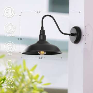 GOALPLUS Black Gooseneck Barn Light for Farmhouse 10 Inch Dome Exterior Lights Fixture with Wall Mount, Outdoor Wall Sconce for Garage Porch Patio