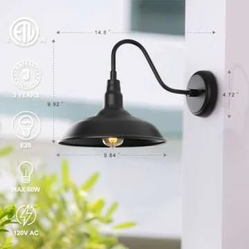 GOALPLUS Black Gooseneck Barn Light for Farmhouse 10 Inch Dome Exterior Lights Fixture with Wall Mount, Outdoor Wall Sconce for Garage Porch Patio